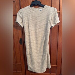 Classic Beige Eyelet Midi Dress - Neutral Elegance